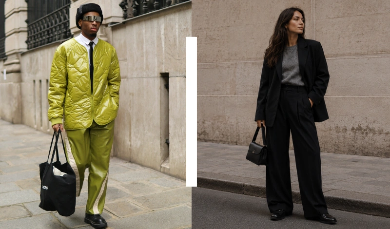 Mode homme et femme avec deux looks tendances.